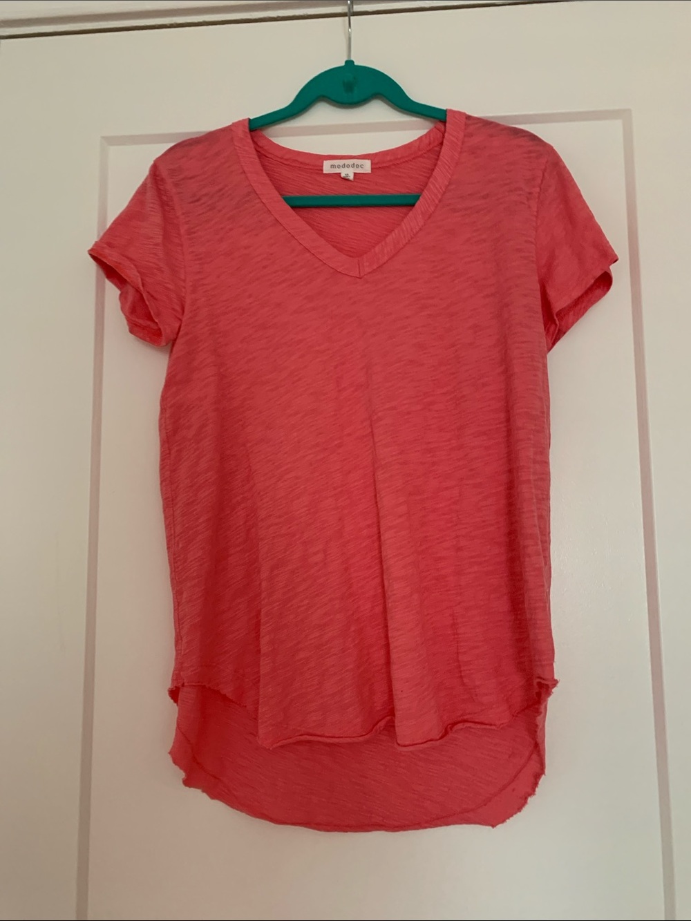Modcloth Coral V-Neck Short Sleeve Top